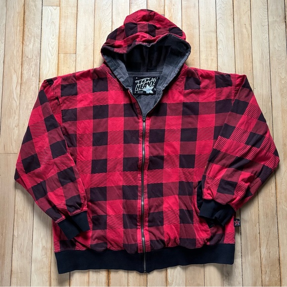 Y2K Top Heavy Reversible Full Zip Hoodie Sweatshirt Plaid AOP Grunge Skater Goth - Picture 1 of 9